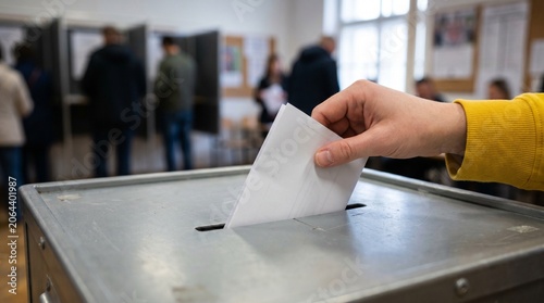 Hand Depositing Ballot Into Metallic Voting Box Civic Duty Scene
