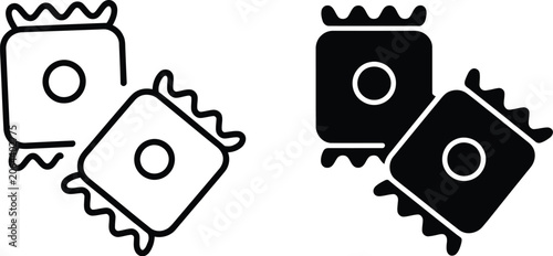 Obraz na płótnie Snacks Icons Featuring Black Food Symbols for Fast Food, Packaged Treats, and Re