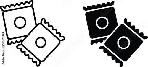 Cuadro en lienzo Snacks Icons Featuring Black Food Symbols for Fast Food, Packaged Treats, and Re