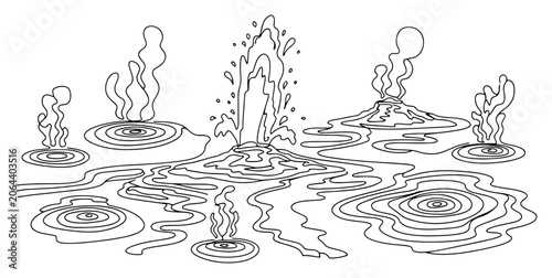 Φωτογραφία Geysers erupting and geothermal hot springs drawn in minimalist single continuou