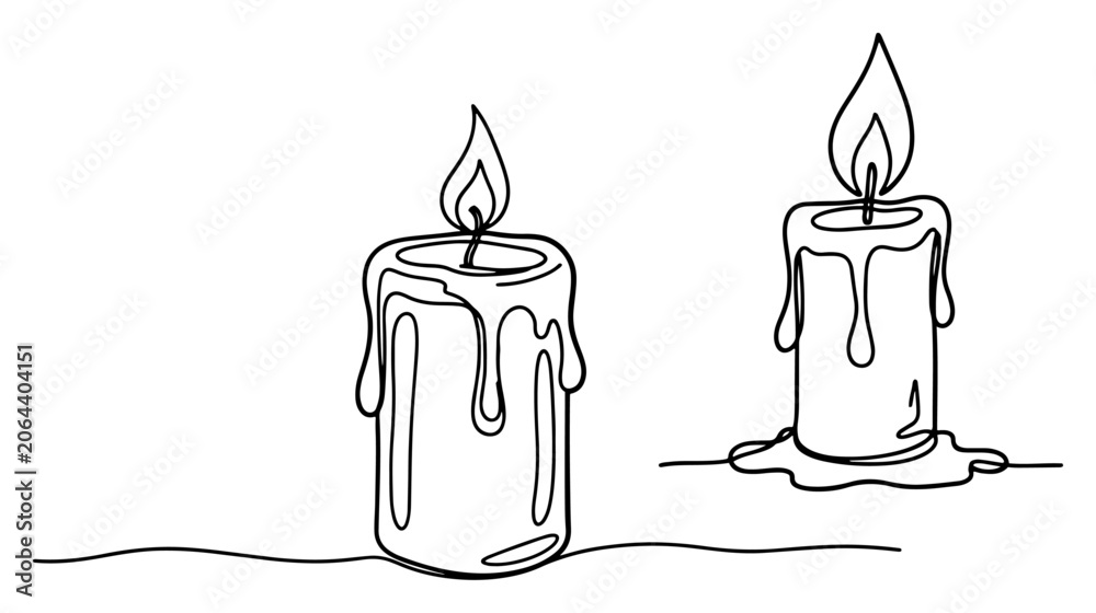 Obraz premium Burning wax candles with flames in continuous line art style