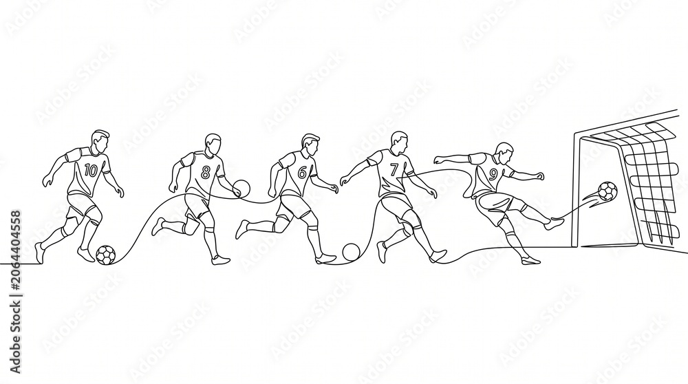 Obraz premium Continuous One Line Soccer Team Action Sports Banner