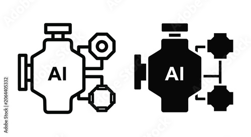 Artificial intelligence engine icon, ai technology, machine learning, neural network, vector illustration