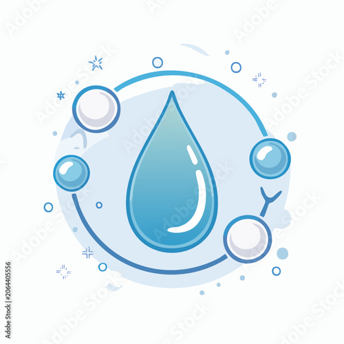 Water Drop Icon with Bubbles and Circular Elements