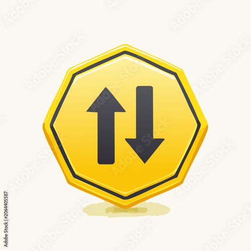 Yellow Octagonal Sign with Up and Down Arrows