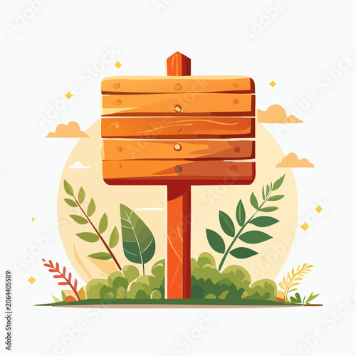 Wooden Signpost with Greenery and Clouds
