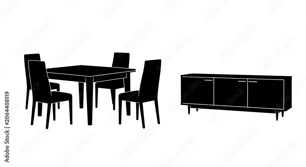 Fototapeta premium Black dining table with four chairs