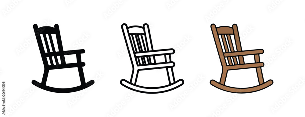 Fototapeta premium Rocking chair icons in different styles and colors for design and decoration purposes simple illustrations of wooden chairs