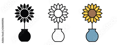 sunflowers in vases with different colors and styles for graphic design  flowers in various artistic renderings for illustration and decoration