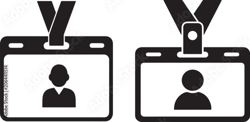 Employee Identification Badge Line Icons Set with Lanyard ID Card and Staff Access Pass