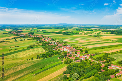 Aerial view of beautiful countryside landscape, village of Daruvarski Brestovac, Daruvar, Croatia 
