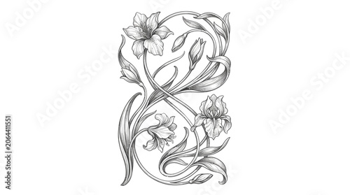Detailed floral design with flowers.