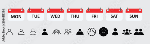 Schilderij op canvas Weekly calendar sheet icons with days of the week and user profile avatar set ve