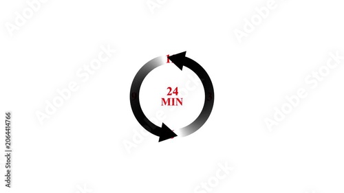 Circular loading indicator with animated arrows and time counter.