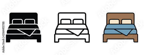 bed icons in black white and brown with two pillows on each bed