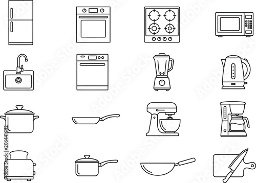 Obraz na plátne Top view CAD kitchen appliance and cookware symbol set