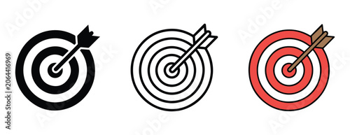target icons with arrows hitting the bullseye on white background for business and design concepts  accurate aiming and success