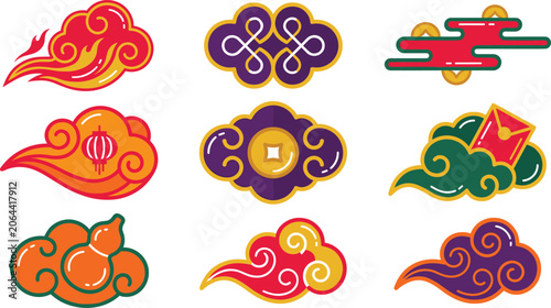 Принти на полотні Traditional Chinese Cloud Ornament Vector Set Featuring Decorative Asian Motifs,