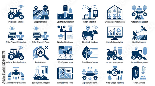 Agricultural Technology Icons Set.