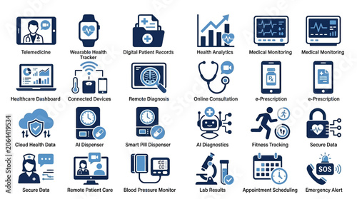 Technology icons for business communication.