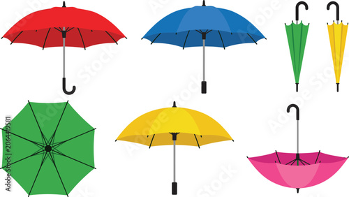 Photos Umbrella vector icon collection set featuring colorful rainy season parasols inc