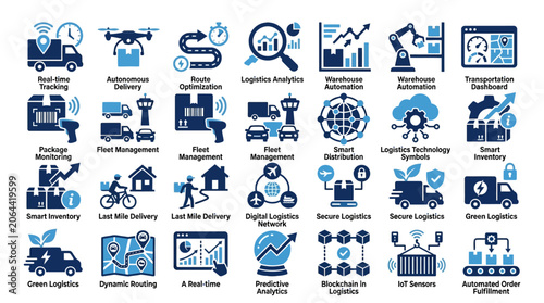 Business icons for technology and logistics.