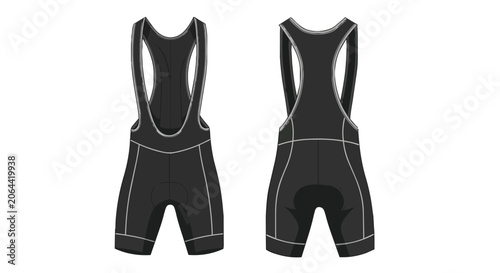 Professional Black Cycling Bib Shorts Template Front and Back View for Custom Sportswear Apparel Design Mockup