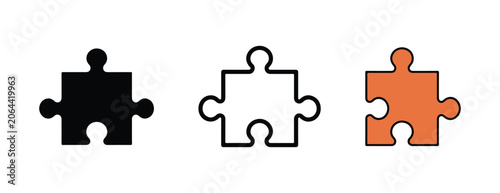 puzzle pieces in black white and orange colors for teamwork and problem solving concepts  business and education symbols