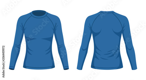 Blue Long Sleeve Compression Shirt Mockup with Front and Back Views for Athletic Performance Wear and Sports Training