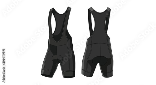 Premium Men Black Cycling Bib Shorts Template for Road Bike Training and Racing Front and Back View Sports Apparel