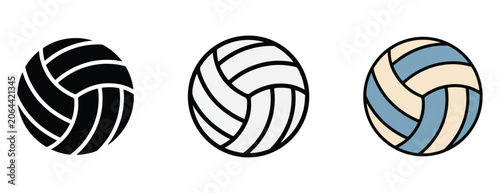 volleyball icons in different colors on white background  sports equipment and balls