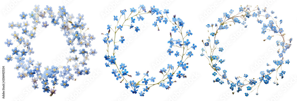 Fototapeta premium PNG Delicate floral wreaths in blue on transparent background