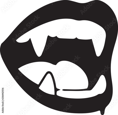 Schilderij op canvas Vampire mouth with fangs in a dramatic black and white silhouette, evoking mystery and the supernatural