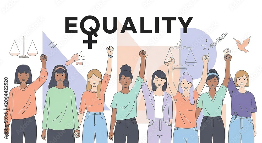 Fototapeta premium Diverse group of women standing together for equality illustration with equality