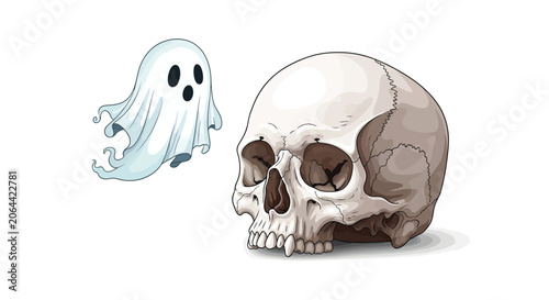 Cute Ghost and Skull Halloween Cartoon Vector