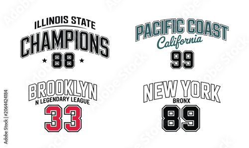Varsity college sports vector pack with vintage athletic typography logos for t shirt print