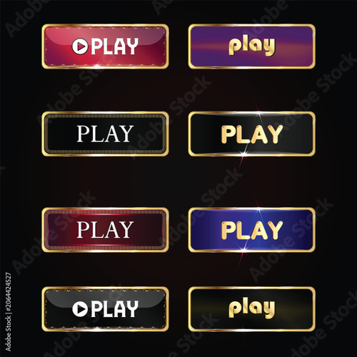 Fotografie Luxury Casino Game Play Button Kit, 3D Gold and Jewel Textures, 8 Styles