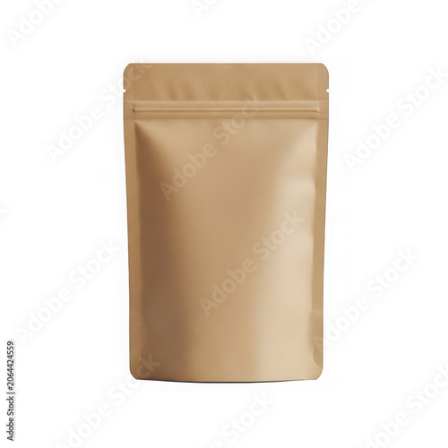 A standalone brown paper bag standing upright against a white background isolated on transparent background