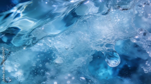 Close-up of Bubbles and Water Droplets in Clear Blue Water