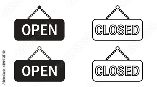 Bild auf Leinwand Open and closed sign pair black and white line vector illustration