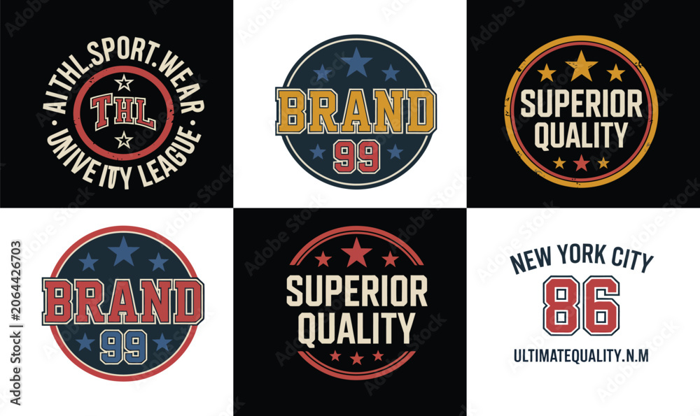 Naklejka premium Varsity sports badge vector collection with vintage university league athletic logos for t shirt print