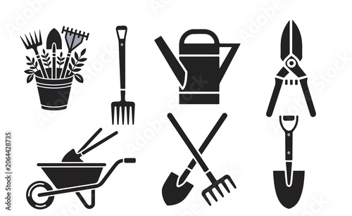 Farming black and white Tools Line Art vector design
