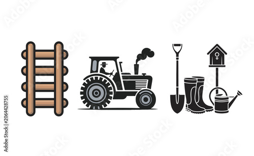 Farmer Vintage Farmhouse Tool Set Illustration Silhouette