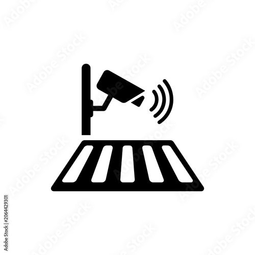 Pedestrian crossing surveillance camera icon monitoring traffic flow