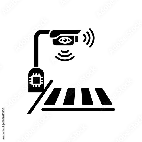Smart pedestrian crossing monitoring system with AI camera and chip, pedestrian