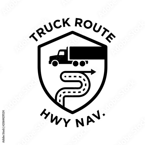 Truck route highway navigation shield icon with navigation transport logistics