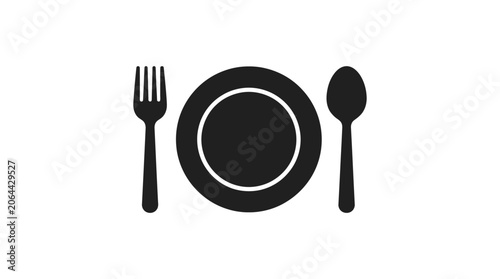 Konstfotografi Fork plate and spoon silhouette on a white background