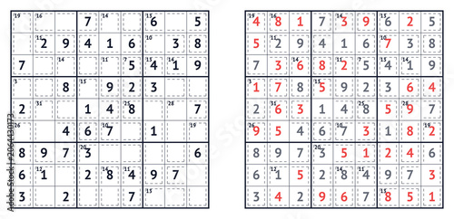 Sudoku puzzle grids with completed and incomplete numbers  