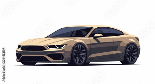 A tan-colored sports car with a sleek design and black wheels