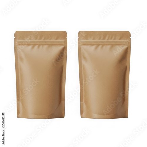 Two brown paper bags standing upright against a white background. isolated on transparent background